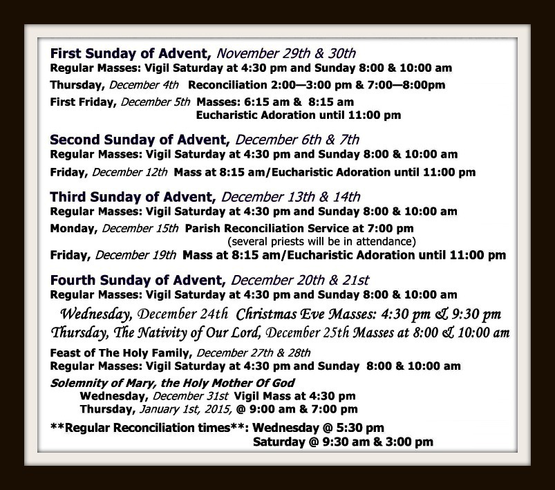 Advent Mass and Reconciliation Schedule
