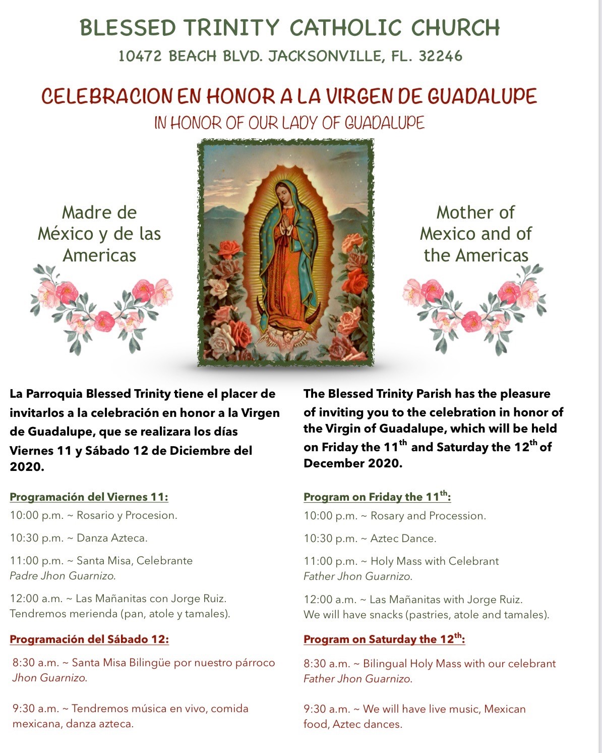 Celebration of the Feast of Our Lady of Guadalupe  Blessed Trinity ...