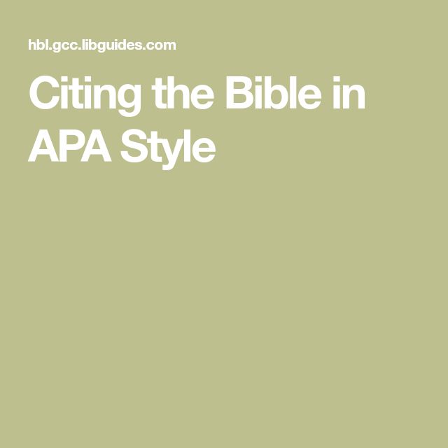 Citing the Bible in APA Style