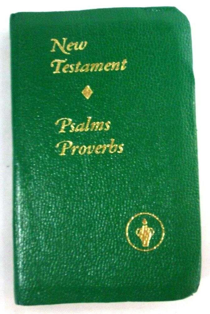 Gideons Greem Pocket New Testament Psalms Proverbs Bible 1985 4.75" t