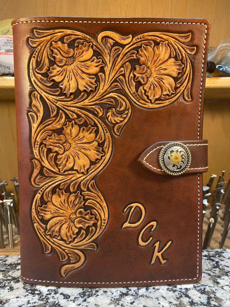 Hand Tooled Leather Bible or Book Cover