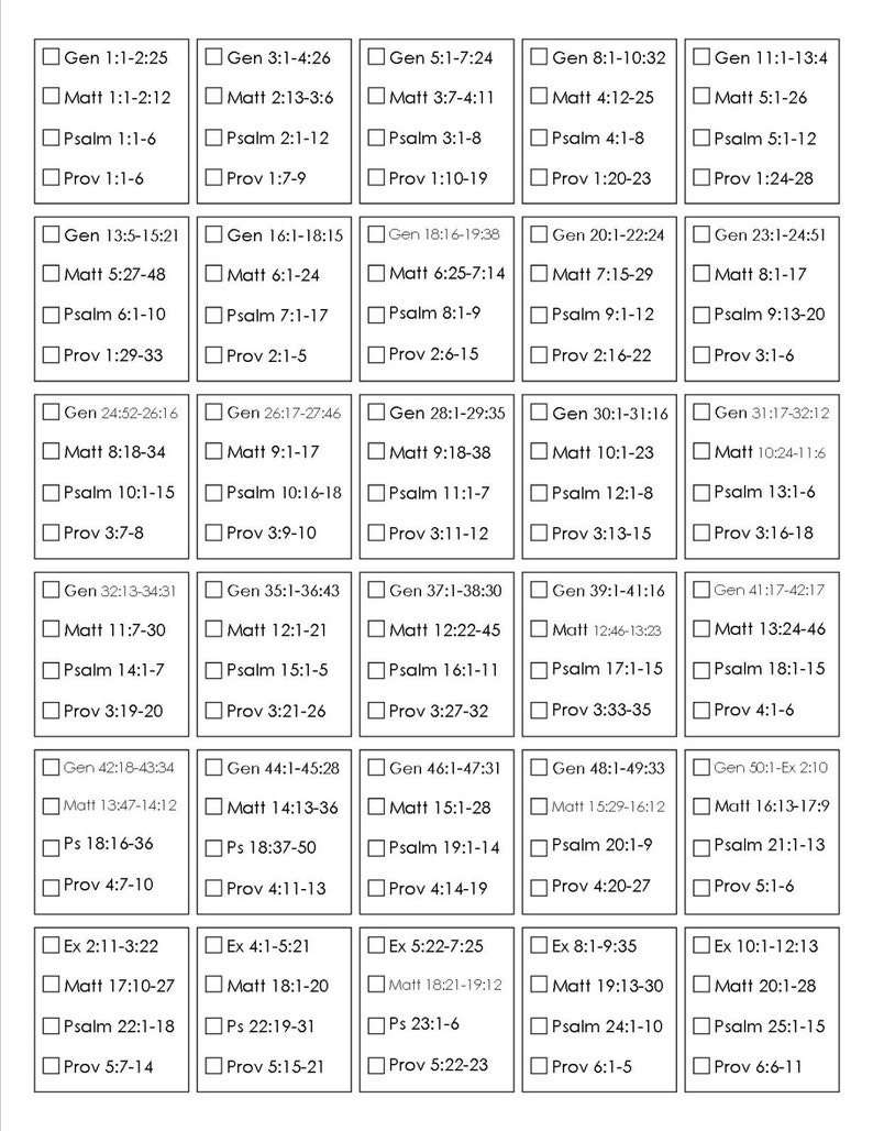 Printable Read the Bible in One Year Plan