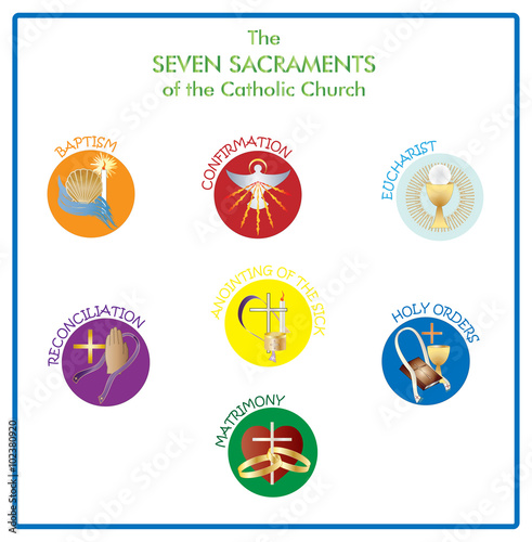 Symbols of the seven sacraments of the Catholic Church. Color vector ...