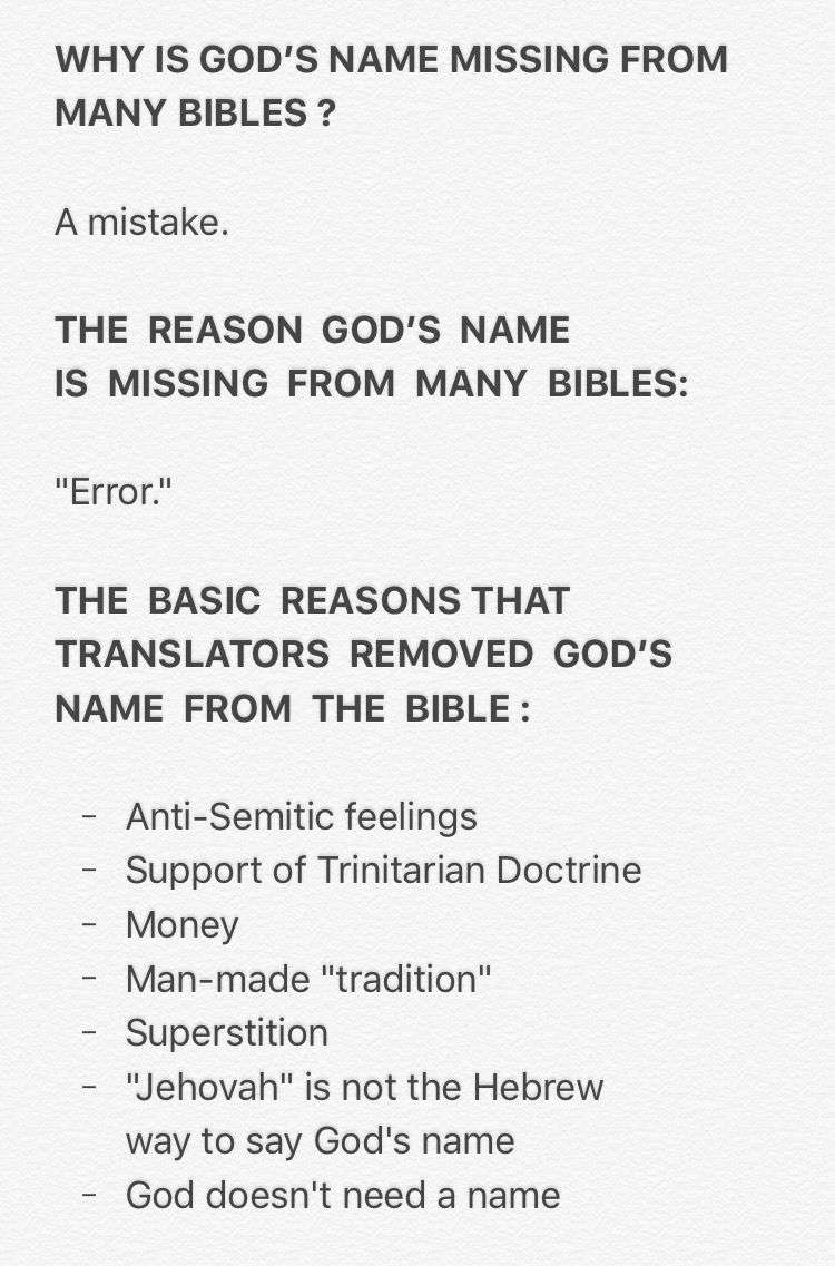 WHY IS GODS NAME MISSING FROM MANY BIBLES ?